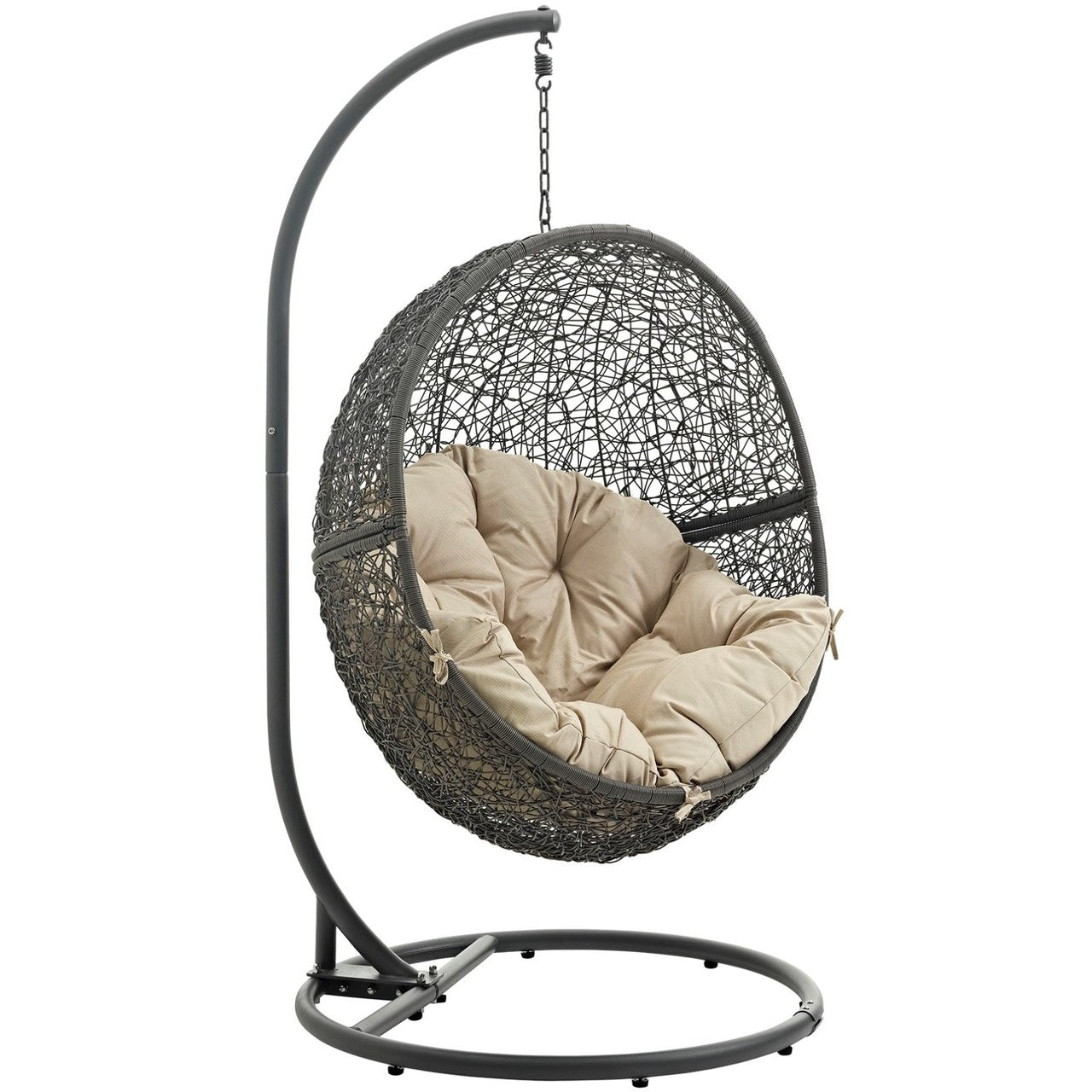 Hide Outdoor Patio Swing Chair With Stand, Beige, Rattan 10883