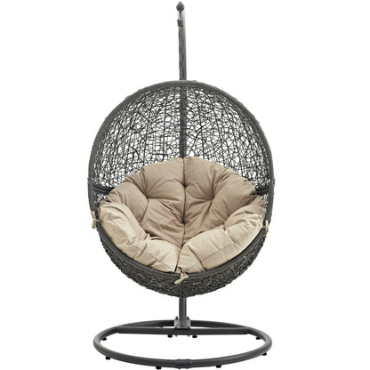 Hide Outdoor Patio Swing Chair With Stand, Beige, Rattan 10883