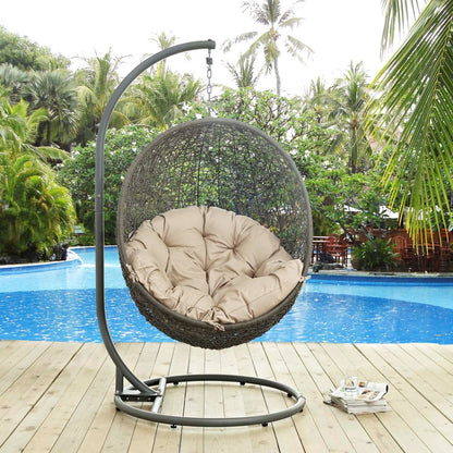 Hide Outdoor Patio Swing Chair With Stand, Beige, Rattan 10883