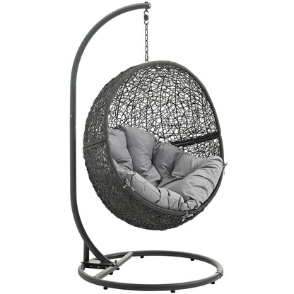 Hide Outdoor Patio Swing Chair With Stand, Grey, Rattan 10884