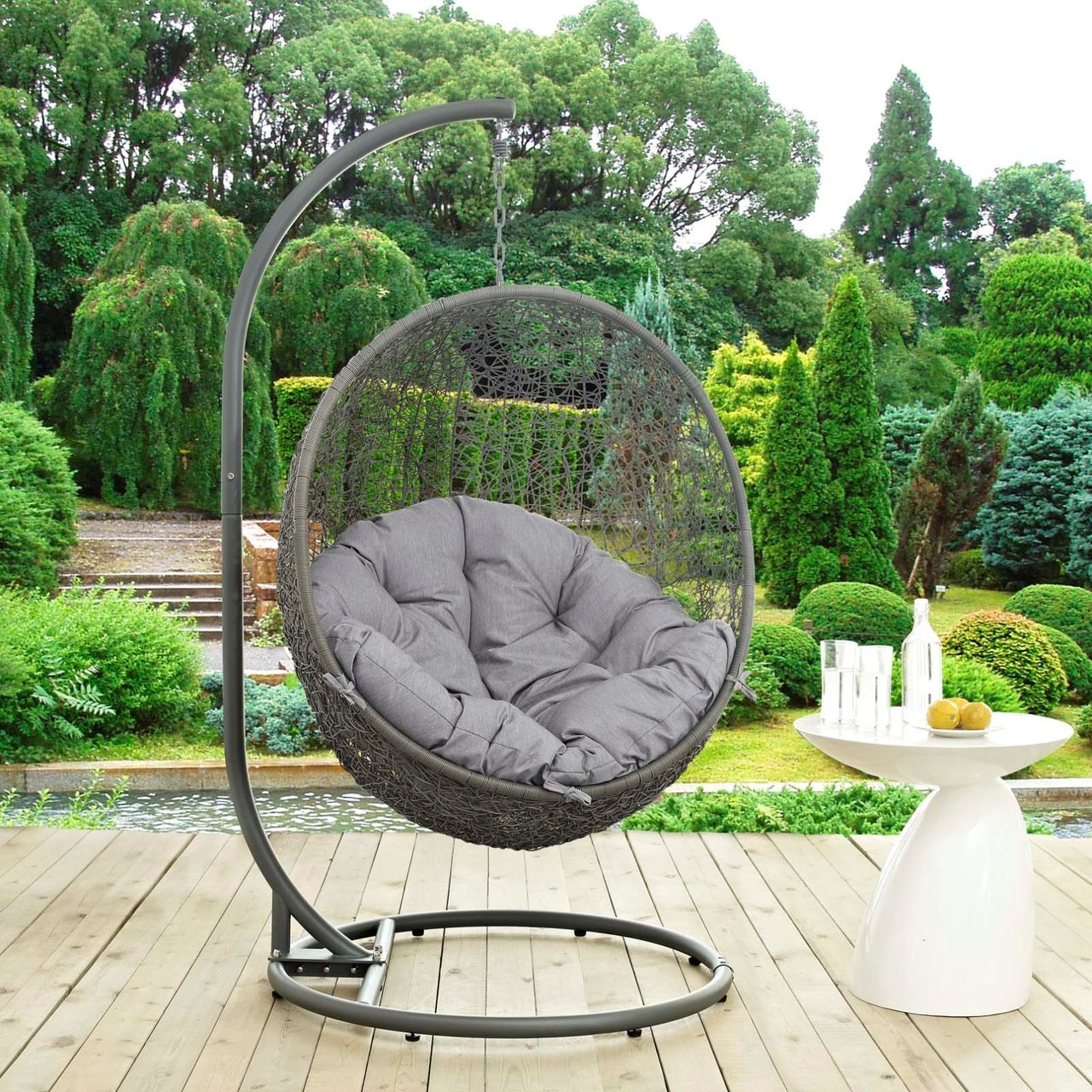 Hide Outdoor Patio Swing Chair With Stand, Grey, Rattan 10884