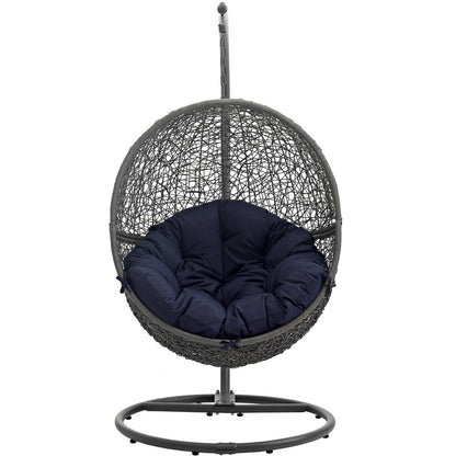Hide Outdoor Patio Swing Chair With Stand, Navy, Rattan 10886