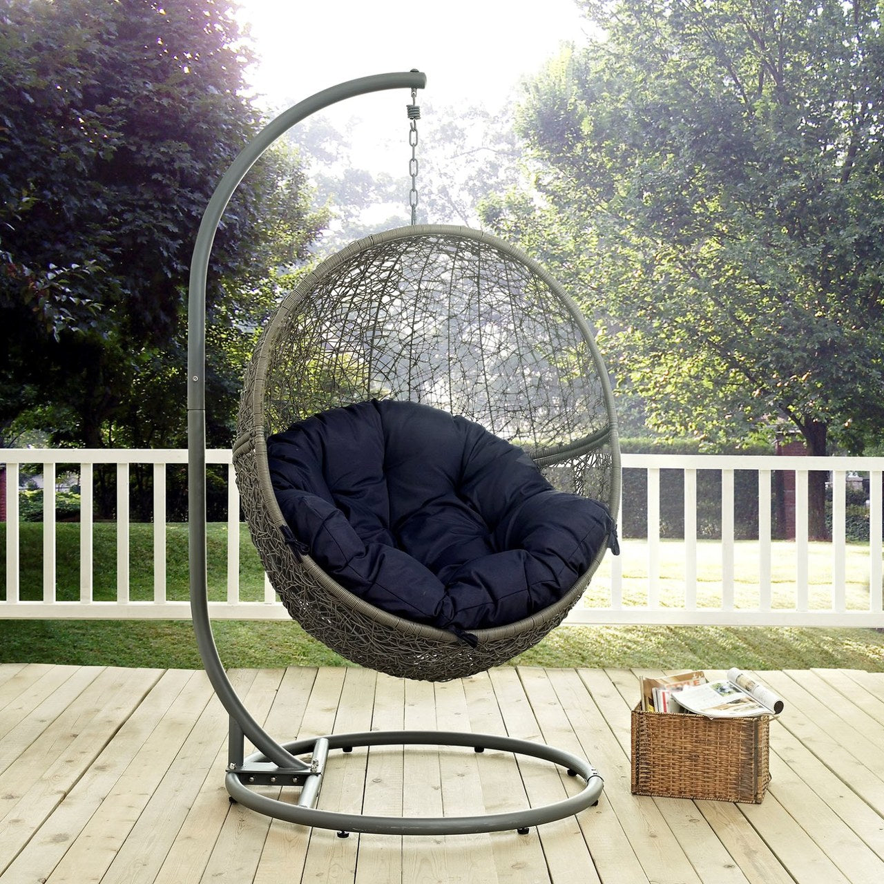 Hide Outdoor Patio Swing Chair With Stand, Navy, Rattan 10886