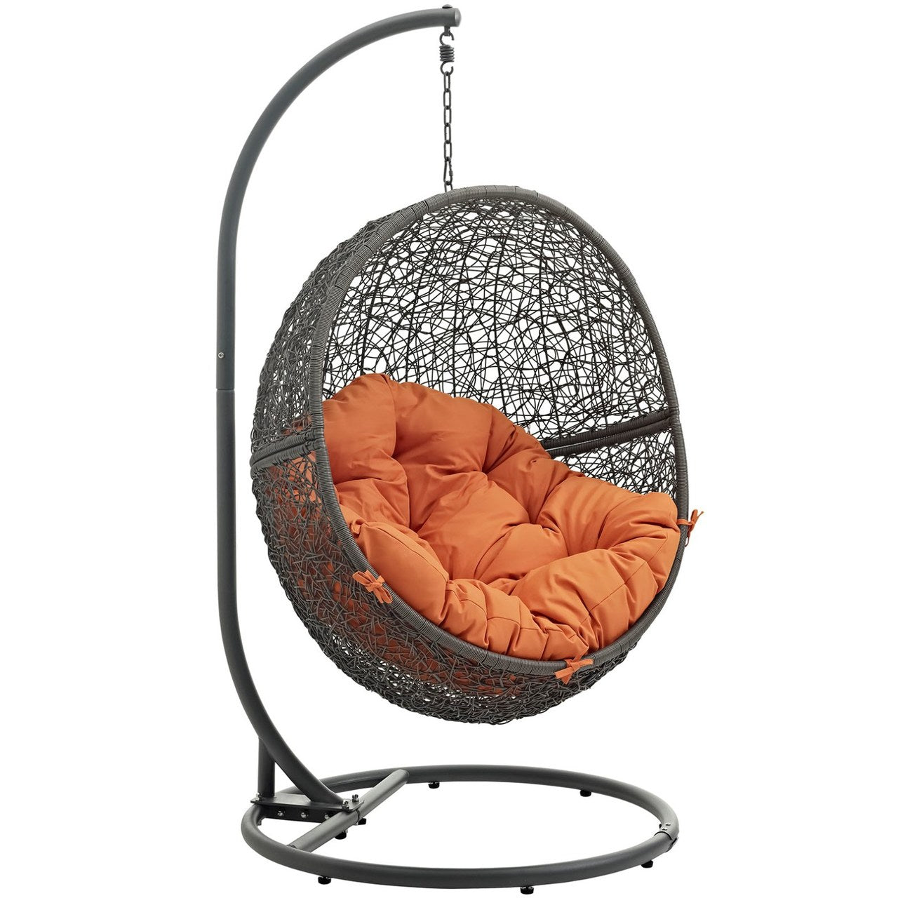 Hide Outdoor Patio Swing Chair With Stand, Orange, Rattan 10887