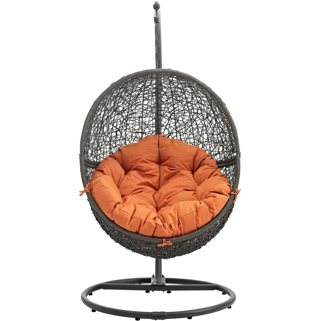 Hide Outdoor Patio Swing Chair With Stand, Orange, Rattan 10887