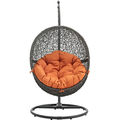 Hide Outdoor Patio Swing Chair With Stand, Orange, Rattan 10887