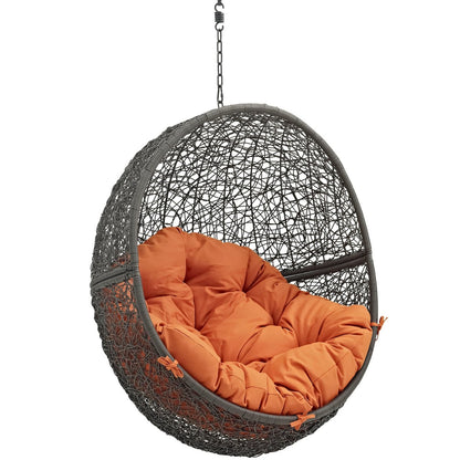 Hide Outdoor Patio Swing Chair With Stand, Orange, Rattan 10887
