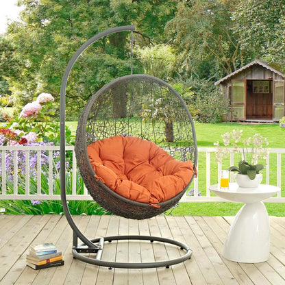 Hide Outdoor Patio Swing Chair With Stand, Orange, Rattan 10887