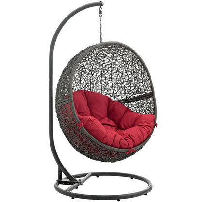 Hide Outdoor Patio Swing Chair With Stand, Red, Rattan 10889