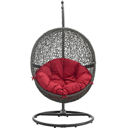 Hide Outdoor Patio Swing Chair With Stand, Red, Rattan 10889