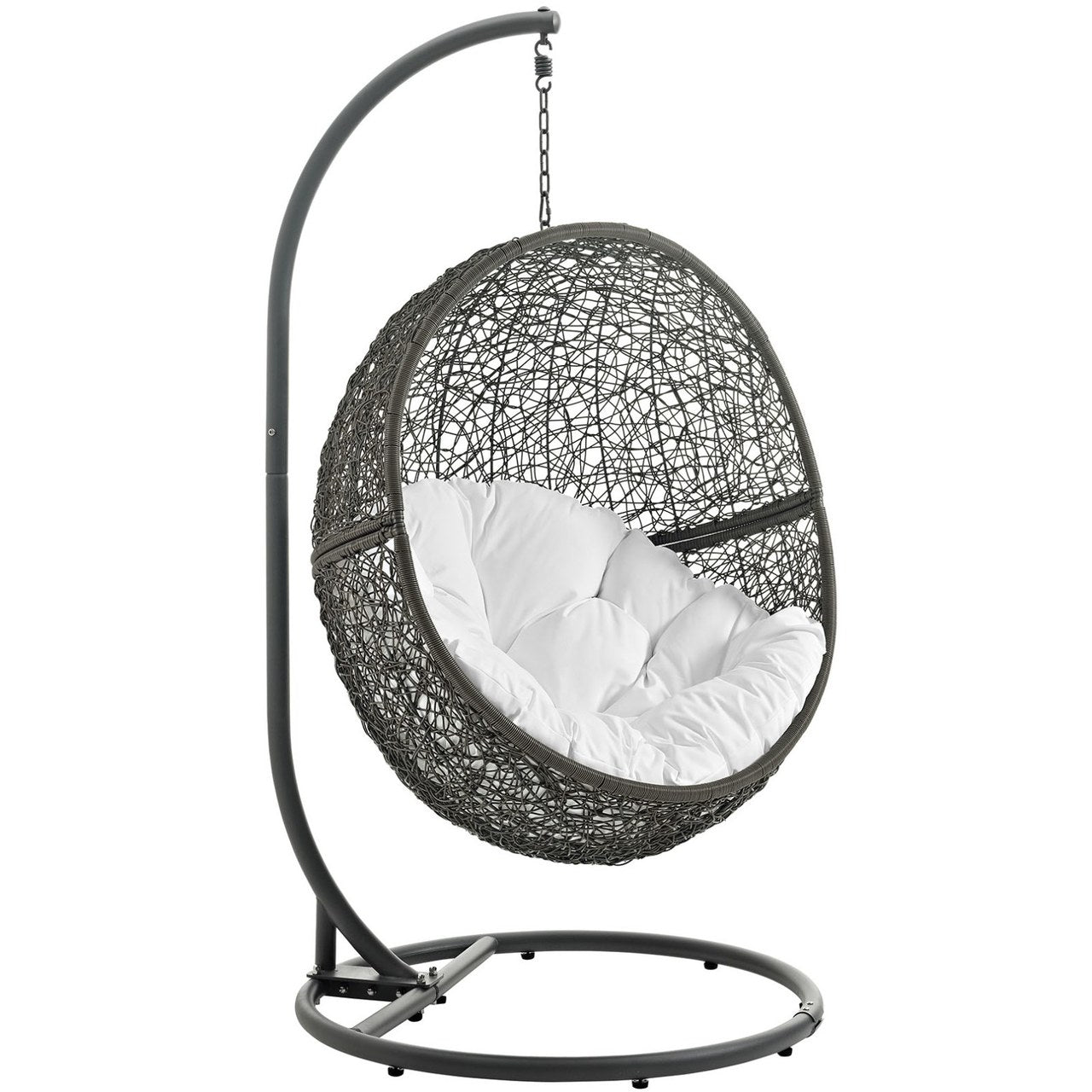 Hide Outdoor Patio Swing Chair With Stand, White, Rattan 10891