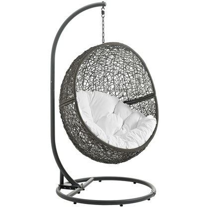 Hide Outdoor Patio Swing Chair With Stand, White, Rattan 10891