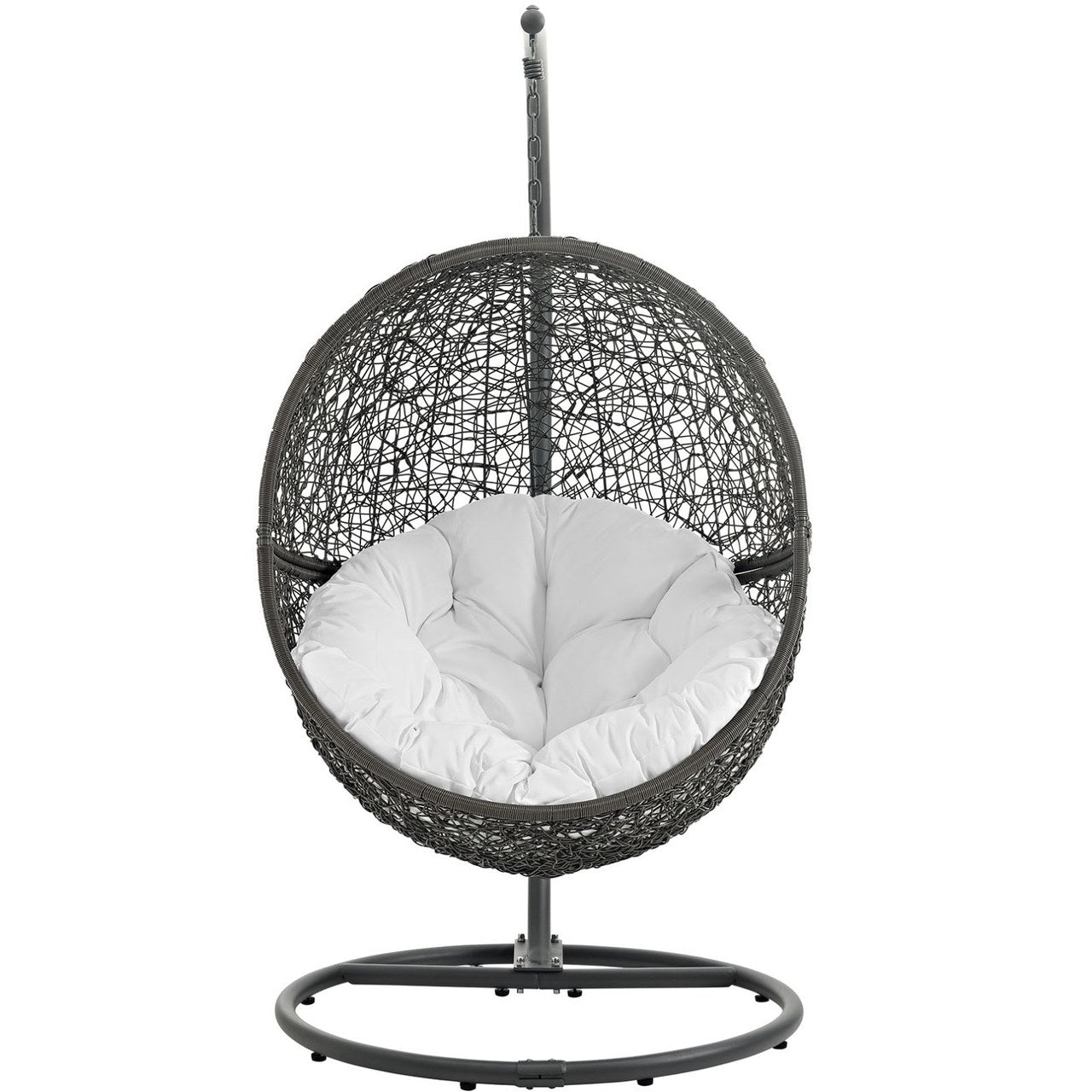 Hide Outdoor Patio Swing Chair With Stand, White, Rattan 10891