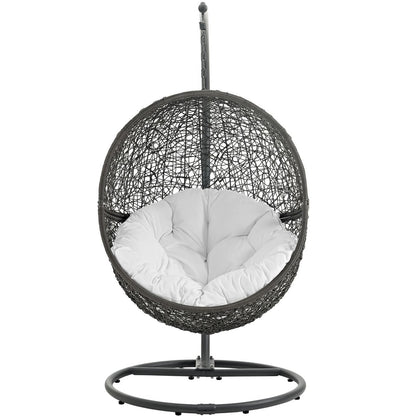 Hide Outdoor Patio Swing Chair With Stand, White, Rattan 10891