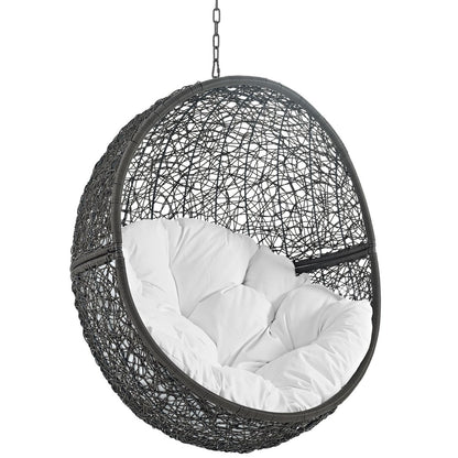 Hide Outdoor Patio Swing Chair With Stand, White, Rattan 10891