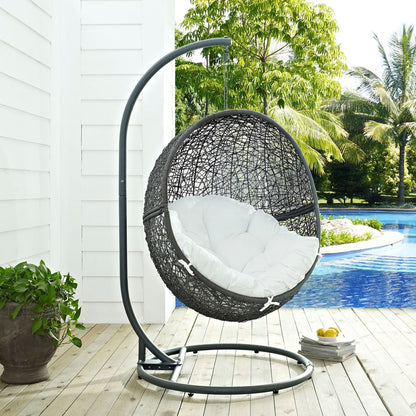 Hide Outdoor Patio Swing Chair With Stand, White, Rattan 10891