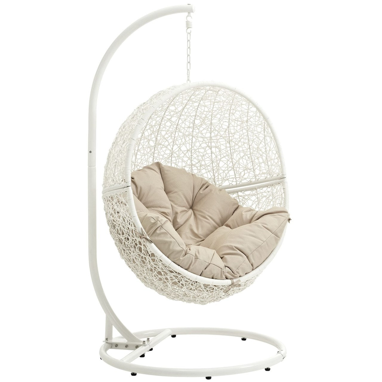 Hide Outdoor Patio Swing Chair With Stand, Beige, Rattan 10892