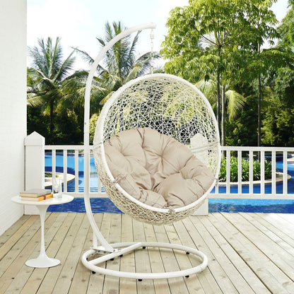 Hide Outdoor Patio Swing Chair With Stand, Beige, Rattan 10892