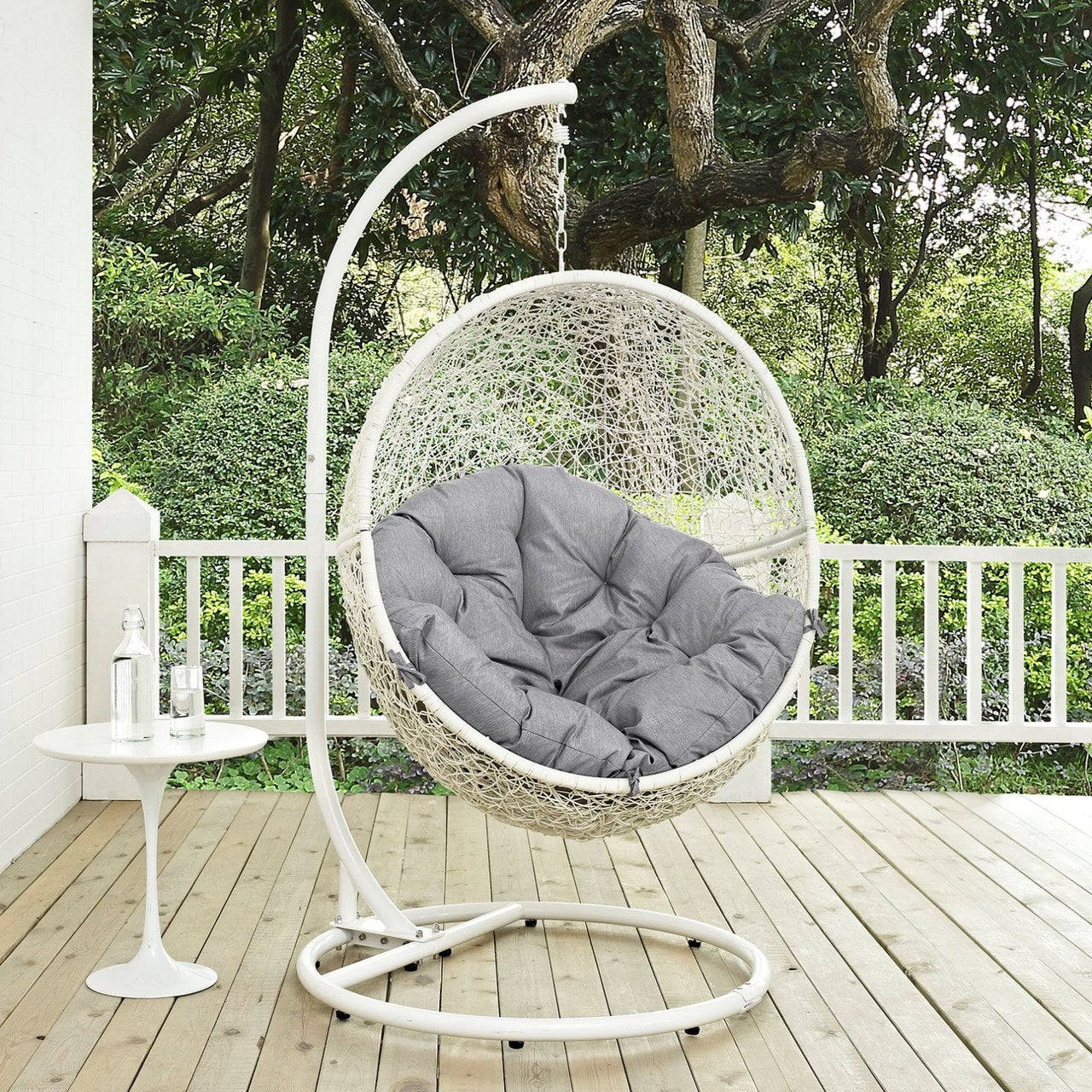 Hide Outdoor Patio Swing Chair With Stand, Grey, Rattan 10893