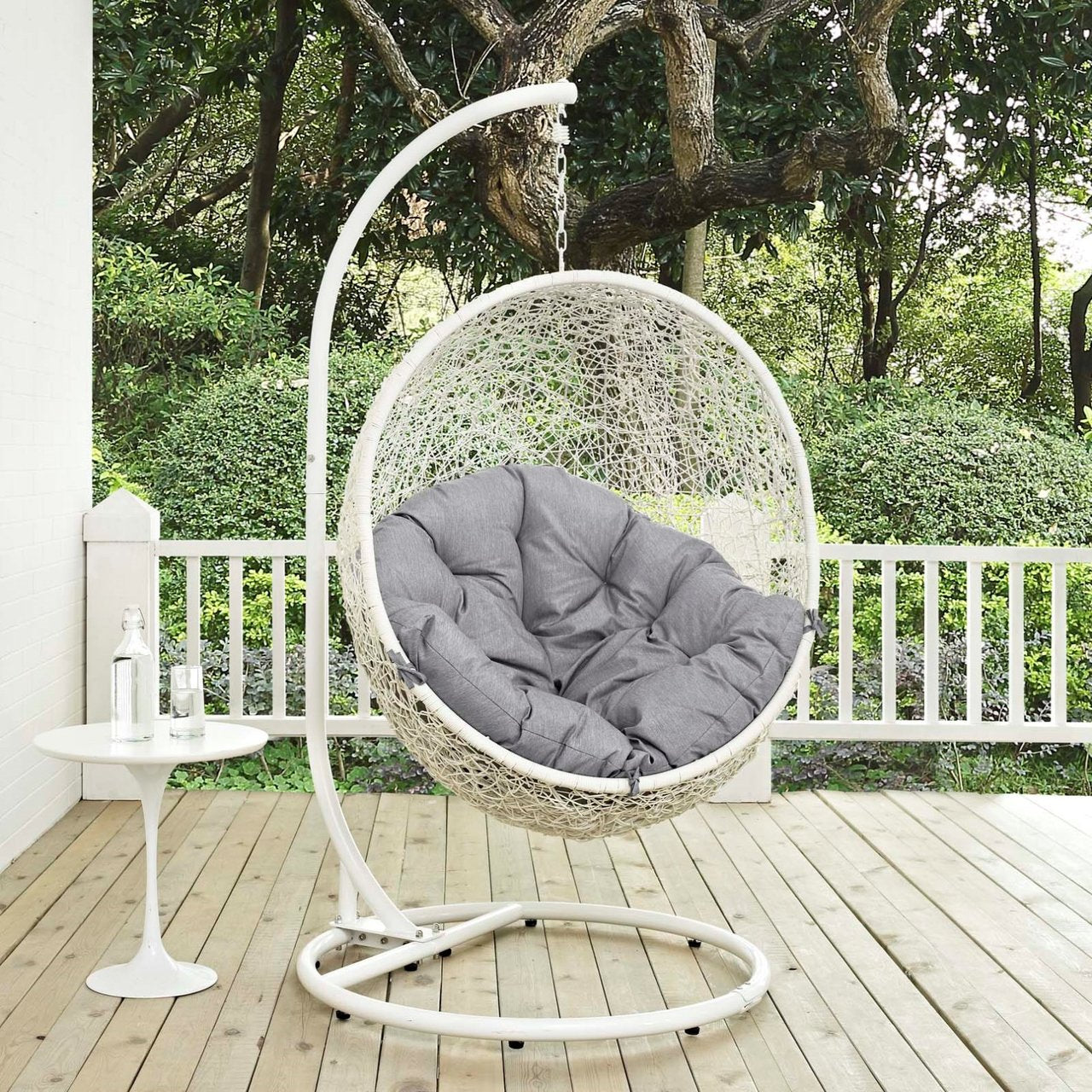 Hide Outdoor Patio Swing Chair With Stand, Grey, Rattan 10893