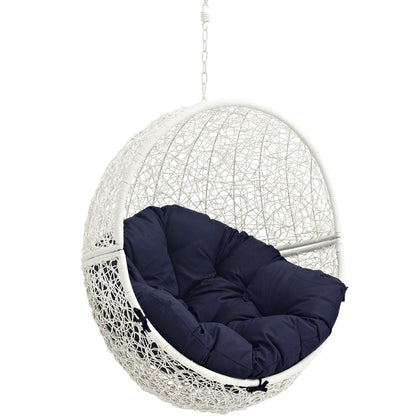 Hide Outdoor Patio Swing Chair With Stand, Navy, Rattan 10895