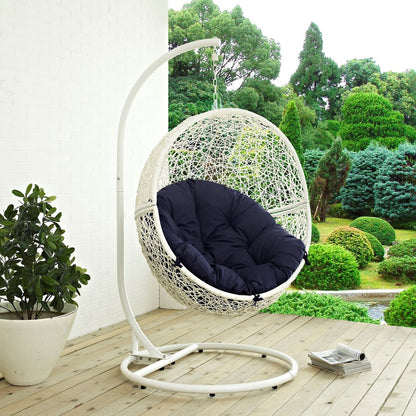 Hide Outdoor Patio Swing Chair With Stand, Navy, Rattan 10895