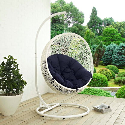 Hide Outdoor Patio Swing Chair With Stand, Navy, Rattan 10895