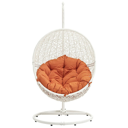 Hide Outdoor Patio Swing Chair With Stand, Orange, Rattan 10896