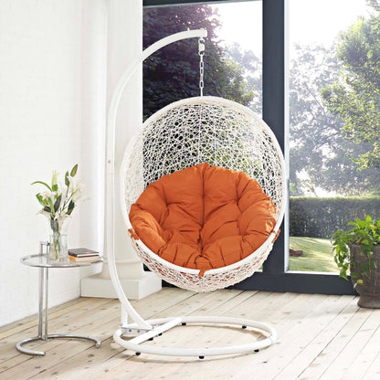 Hide Outdoor Patio Swing Chair With Stand, Orange, Rattan 10896