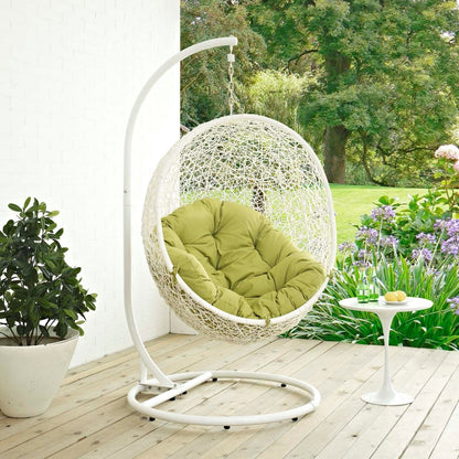 Hide Outdoor Patio Swing Chair With Stand, Green, Rattan 10897
