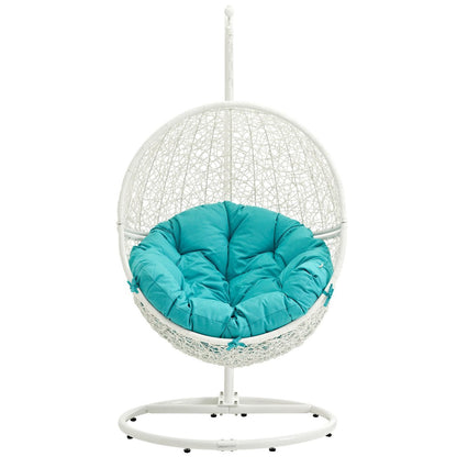 Hide Outdoor Patio Swing Chair With Stand, Blue, Rattan 10899