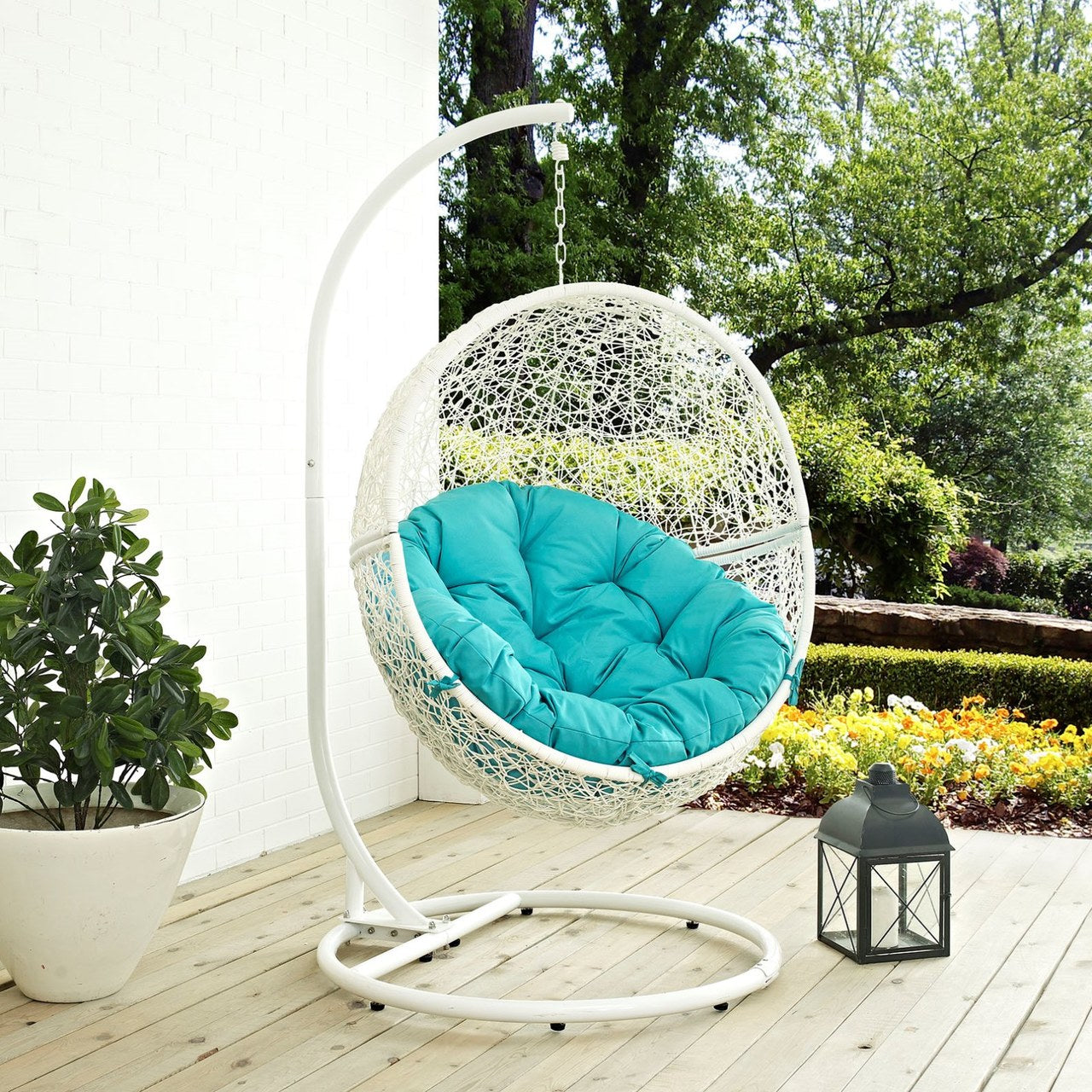 Hide Outdoor Patio Swing Chair With Stand, Blue, Rattan 10899
