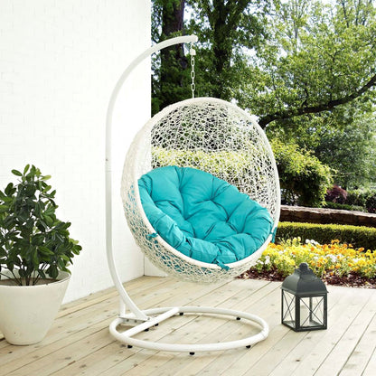 Hide Outdoor Patio Swing Chair With Stand, Blue, Rattan 10899