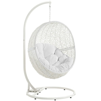 Hide Outdoor Patio Swing Chair With Stand, White, Rattan 10900