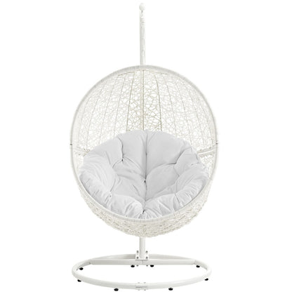 Hide Outdoor Patio Swing Chair With Stand, White, Rattan 10900