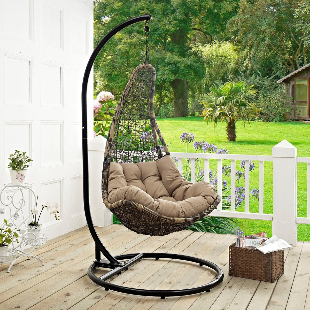Abate Outdoor Patio Swing Chair With Stand, Black, Rattan 10909