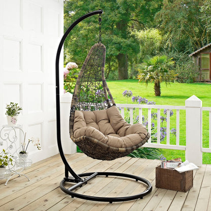 Abate Outdoor Patio Swing Chair With Stand, Black, Rattan 10909