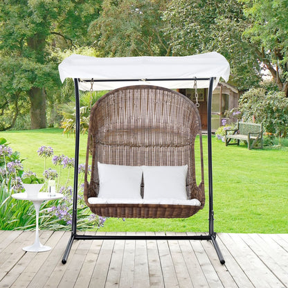 Vantage Outdoor Patio Swing Chair With Stand, White, Rattan 10912