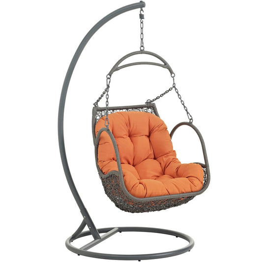 Arbor Outdoor Patio Wood Swing Chair, Orange, Rattan 10913