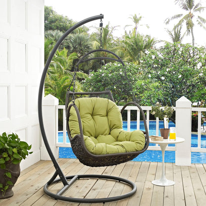 Arbor Outdoor Patio Wood Swing Chair, Green, Rattan 10914