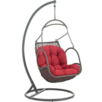 Arbor Outdoor Patio Wood Swing Chair, Red, Rattan 10915