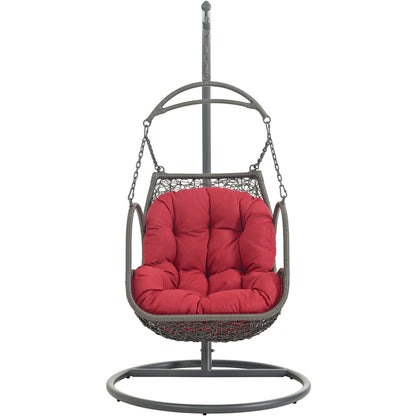 Arbor Outdoor Patio Wood Swing Chair, Red, Rattan 10915