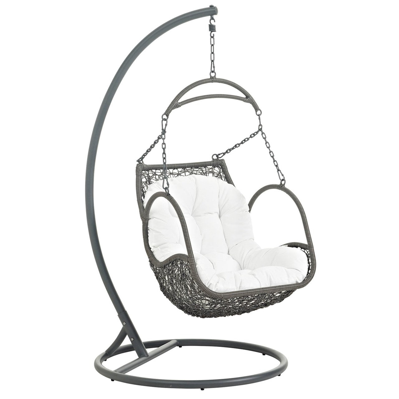 Arbor Outdoor Patio Wood Swing Chair, White, Rattan 10916