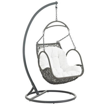 Arbor Outdoor Patio Wood Swing Chair, White, Rattan 10916