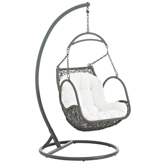Arbor Outdoor Patio Wood Swing Chair, White, Rattan 10916