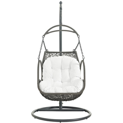 Arbor Outdoor Patio Wood Swing Chair, White, Rattan 10916