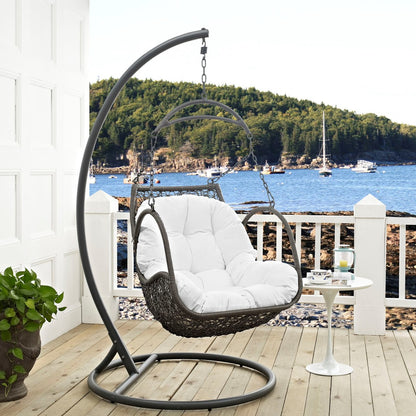 Arbor Outdoor Patio Wood Swing Chair, White, Rattan 10916