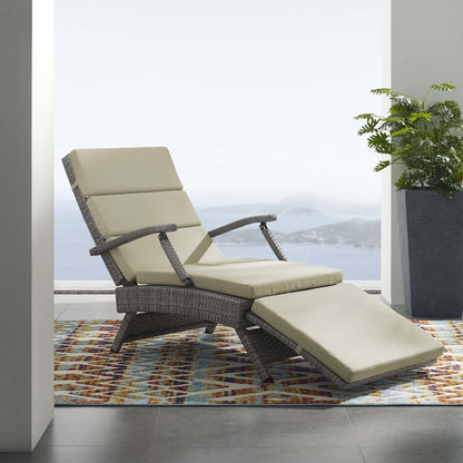 Envisage Chaise Outdoor Patio Wicker Rattan Lounge Chair, Rattan Wicker, Light Gray Beige 15663