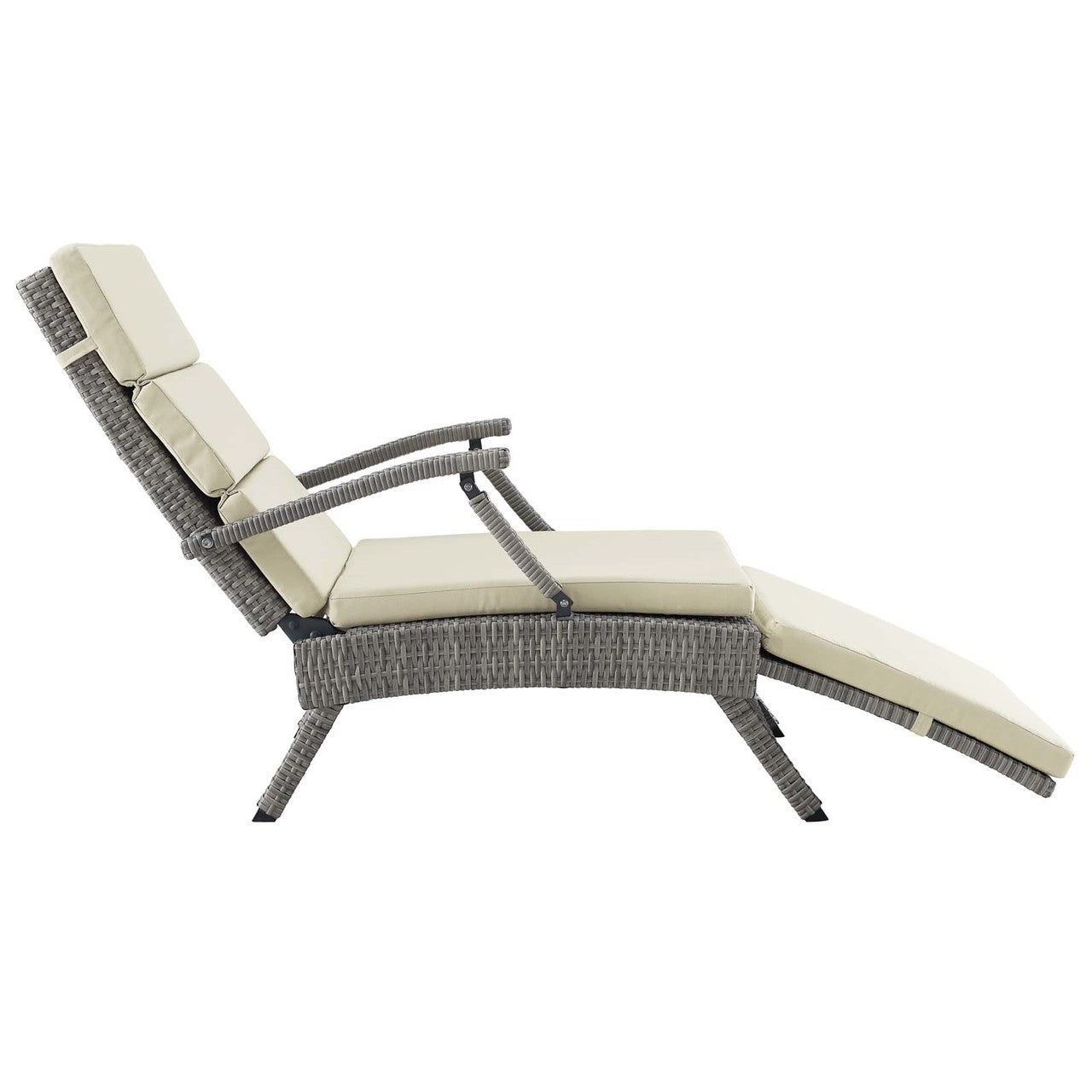 Envisage Chaise Outdoor Patio Wicker Rattan Lounge Chair, Rattan Wicker, Light Gray Beige 15663