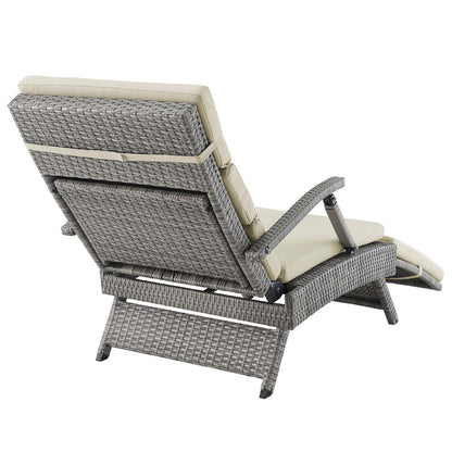 Envisage Chaise Outdoor Patio Wicker Rattan Lounge Chair, Rattan Wicker, Light Gray Beige 15663